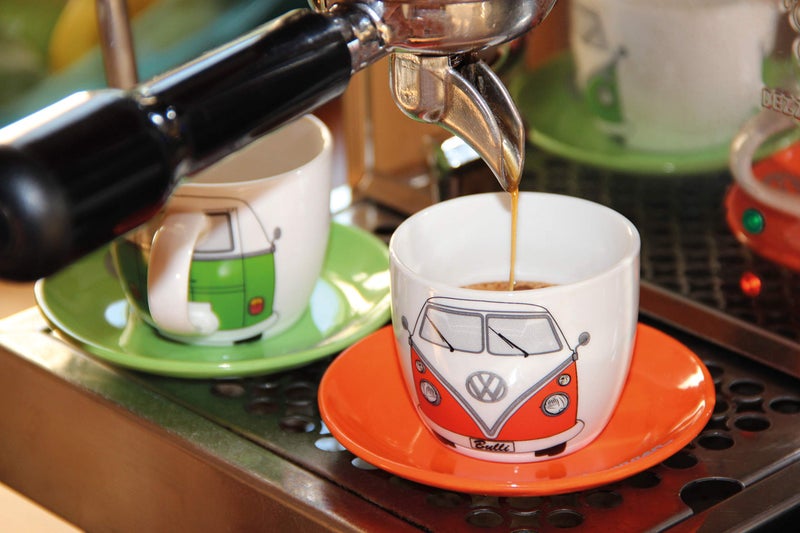 BRISA VW Collection - Volkswagen Espresso Cups Coffee-Tea-Cappuccino Set in T1 Bus Campervan Design (Bus Front/100ml/3.4 fl oz) (Set of 4 (red/black, petrol/brown, orange, green)) - Image 4